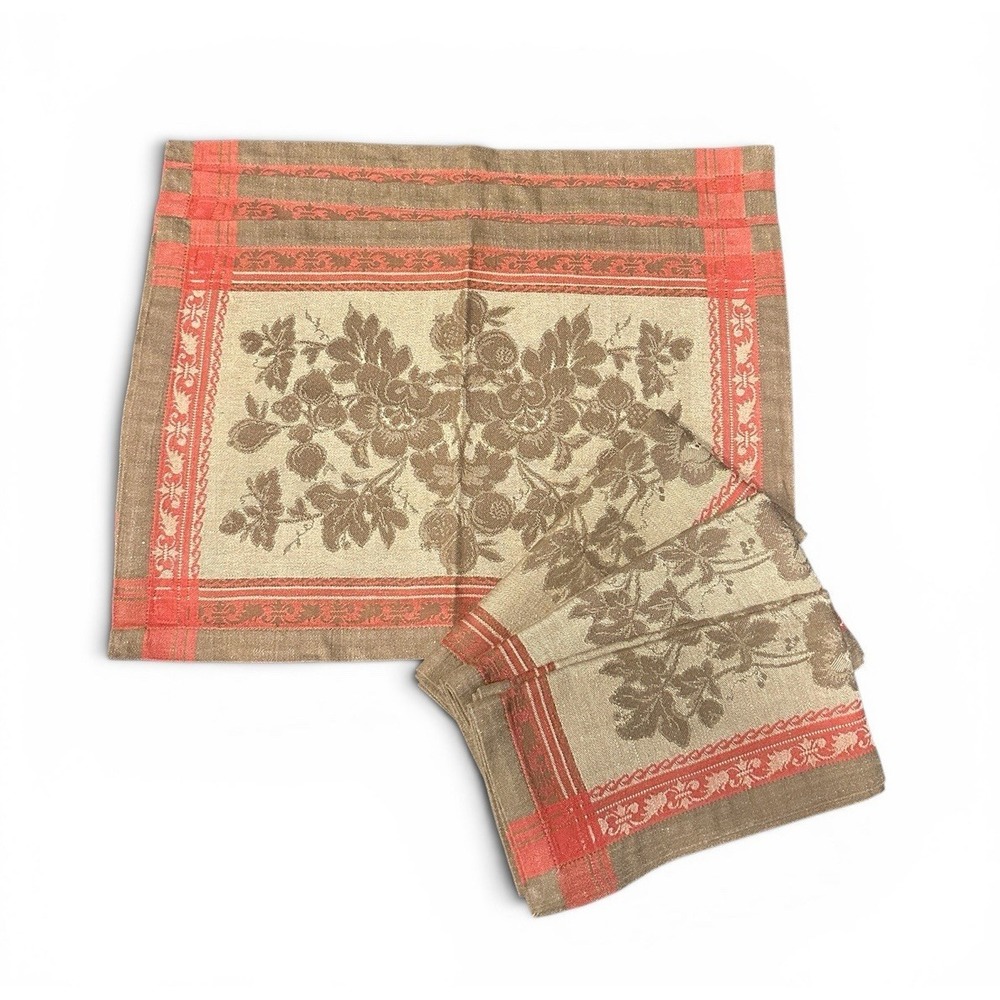 Set Of 3 Williams Sonoma Nappenons Jacquard‎ Antique Floral Placemats & Napkin